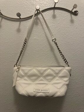 Steve Madden White Quilted Mini Shoulder Bag with Chain Strap